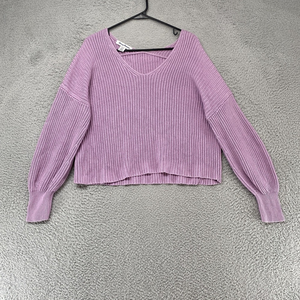 Tommy Bahama Sweater Womens Small Purple V Neck Chunky Knit Balloon Sleeve Boxy